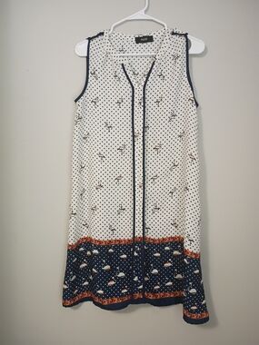 NAIF White Mini Dress with Navy & Orange Flamingo Border